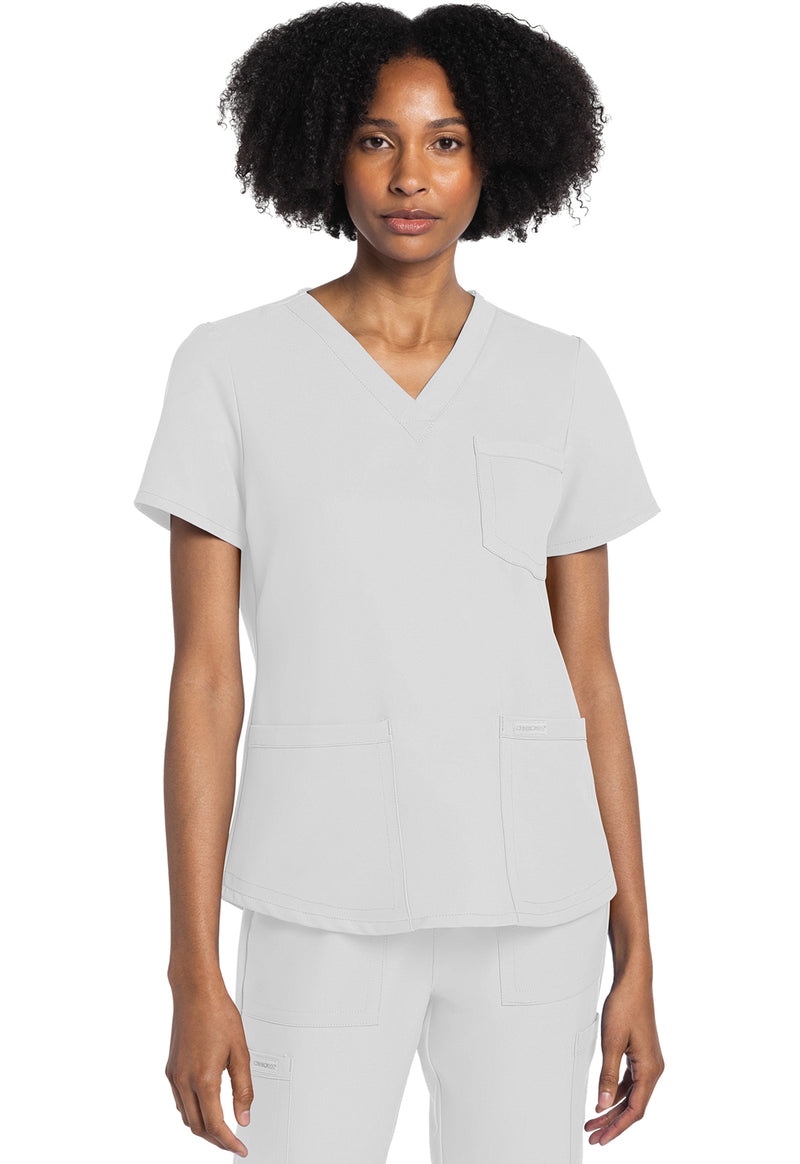 White - Cherokee WW Originals Ultra Women Scrub Top - Front View