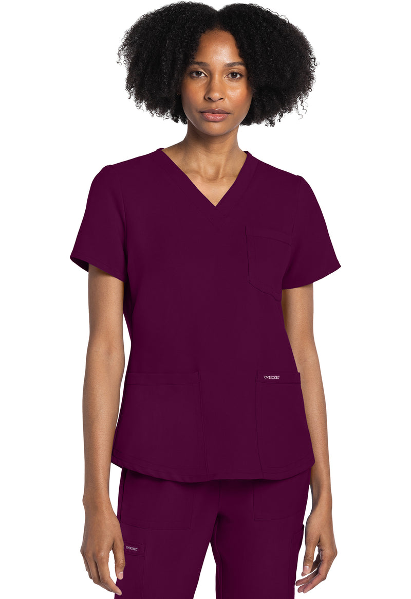 Wine - Cherokee WW Originals Ultra Women Scrub Top - Front View