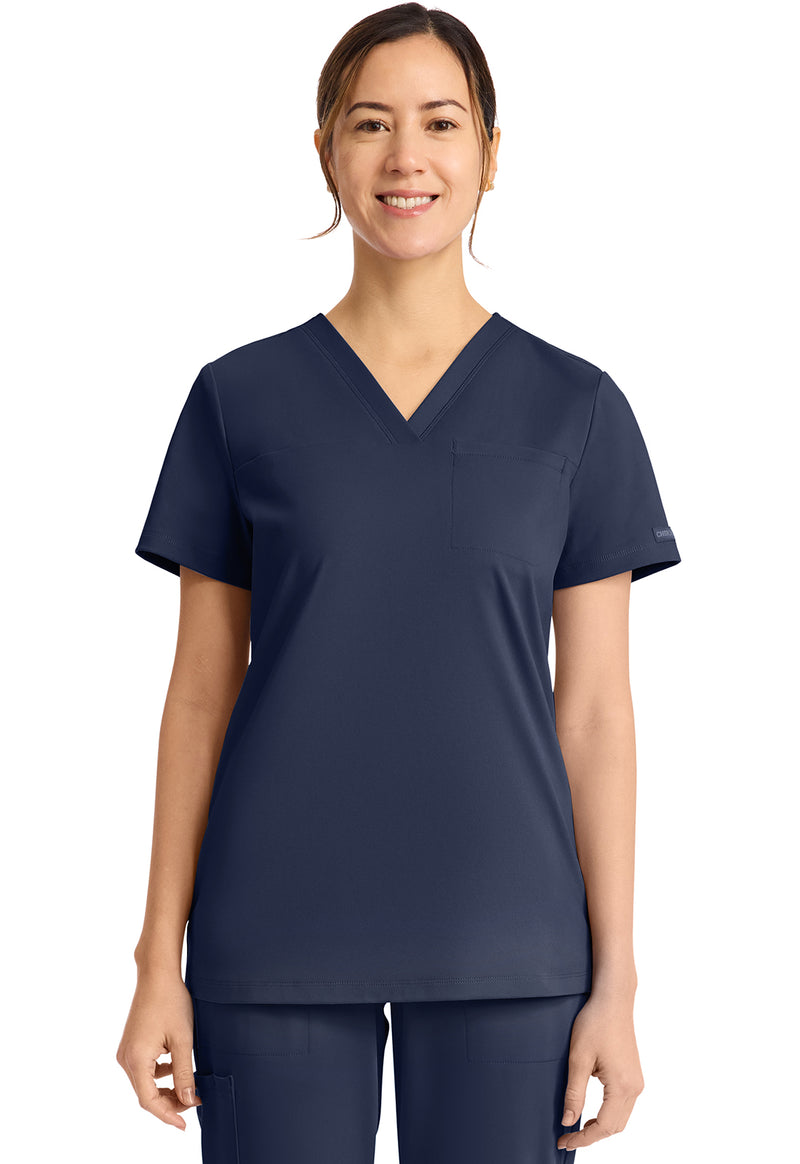 Navy - Cherokee Achieve Women Scrub Top - Front View