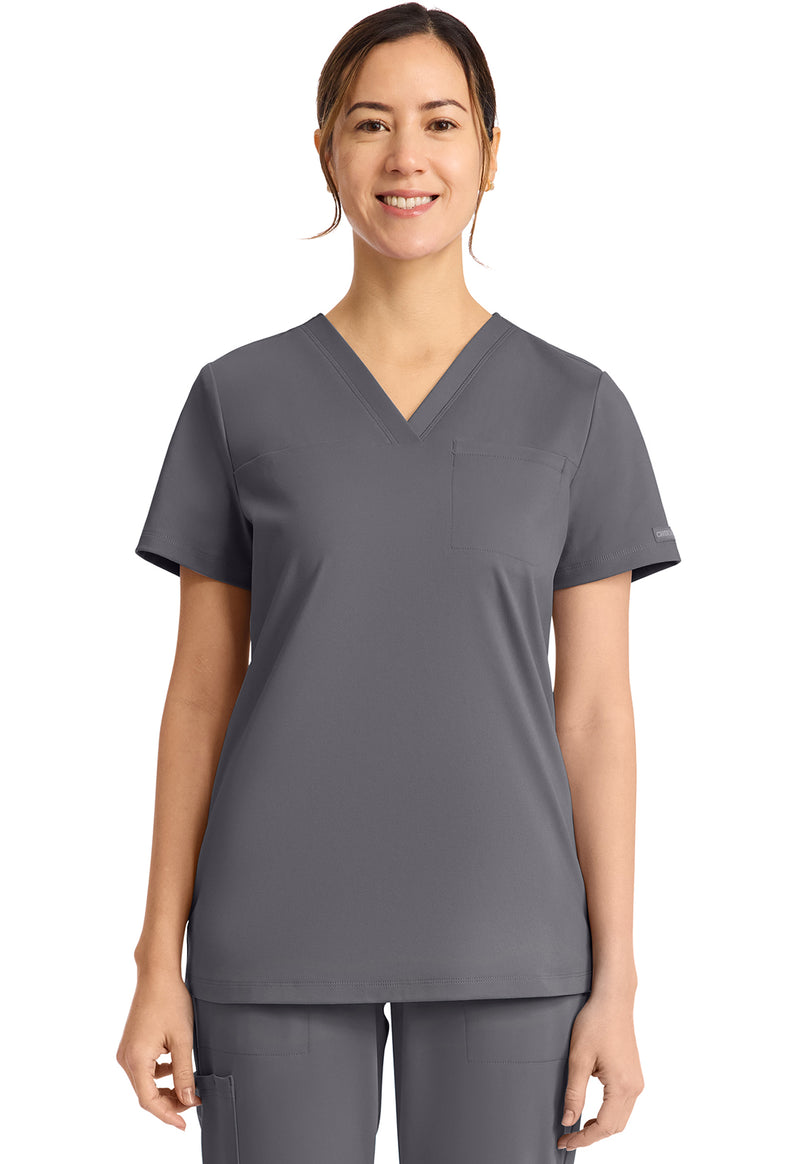 Pewter - Cherokee Achieve Women Scrub Top - Front View