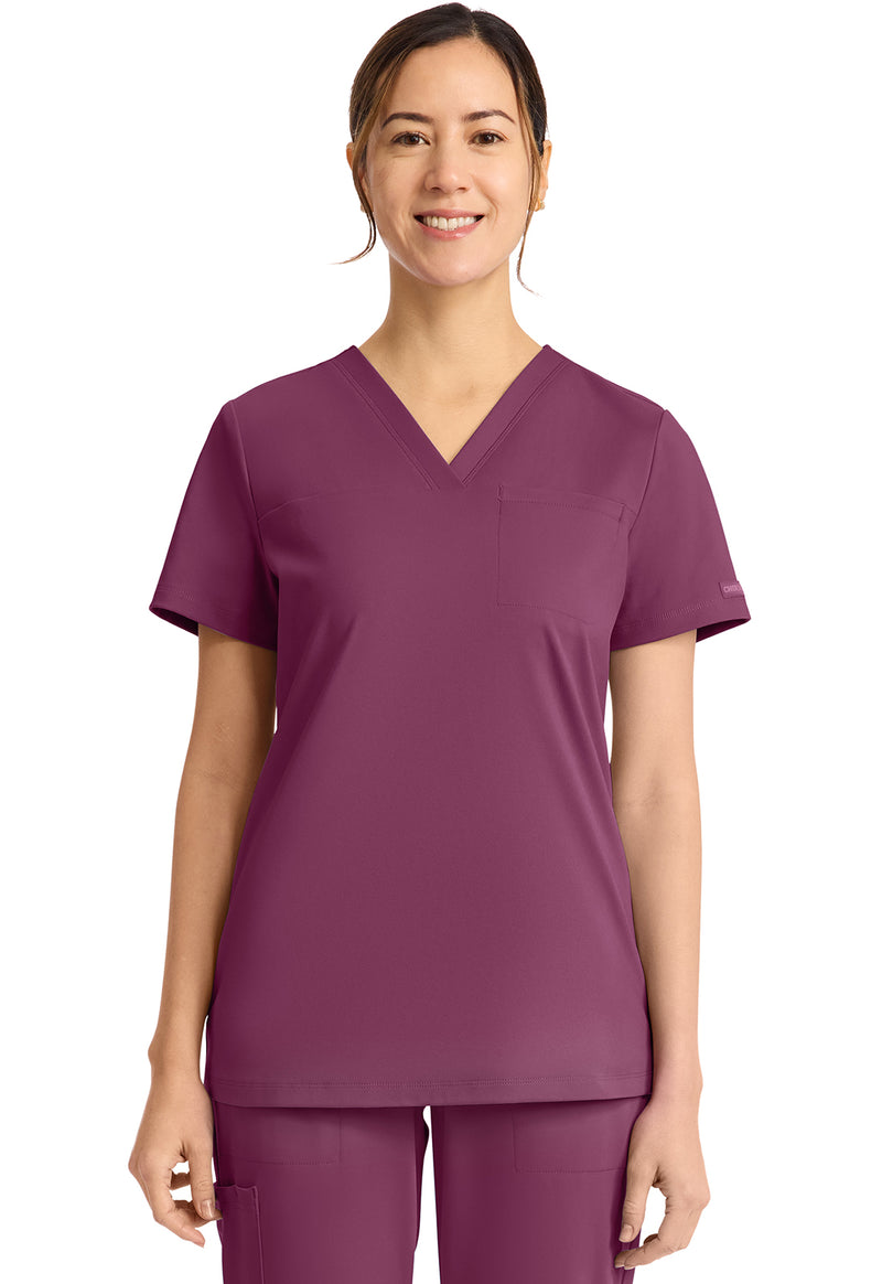 Wine - Cherokee Achieve Women Scrub Top - Front View