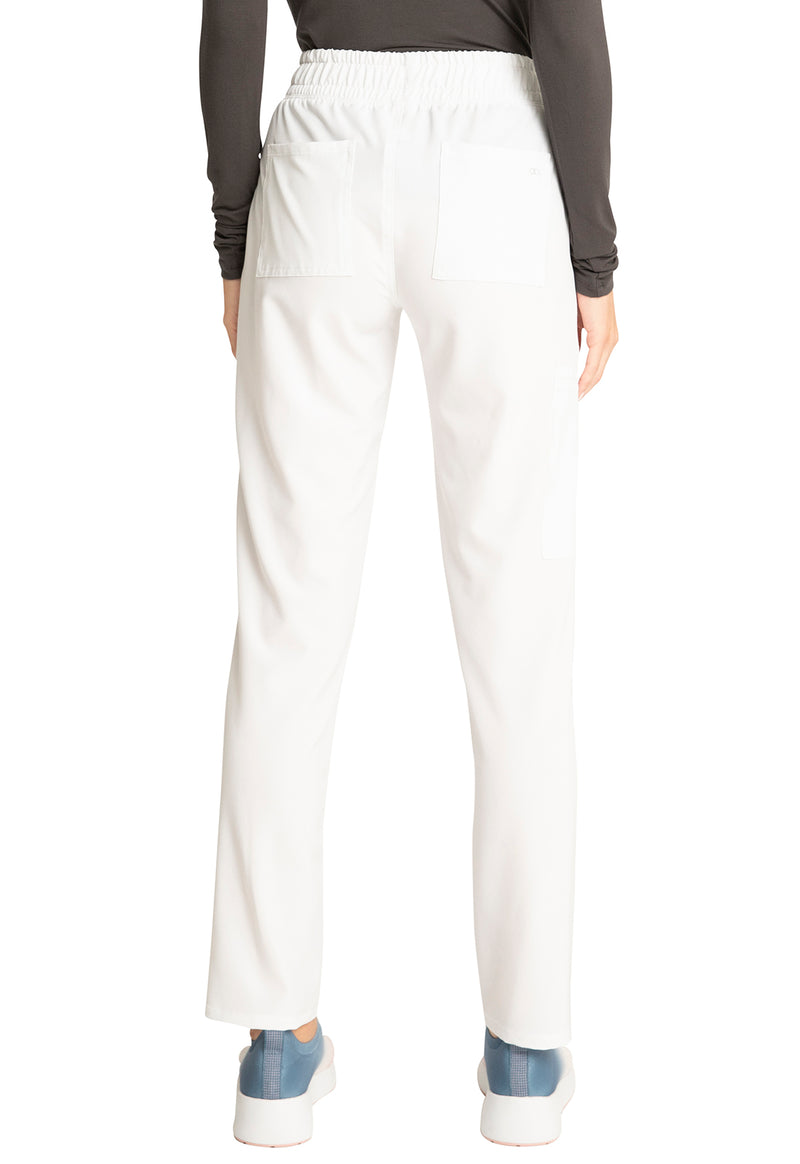 White - Women's Mid Rise Drawstring Tapered Leg Scrub Pants – Petite (Back)