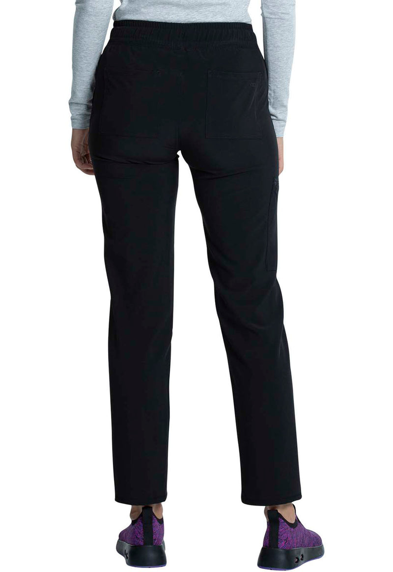 Black - Women's Mid Rise Drawstring Tapered Leg Scrub Pants – Tall (Back)