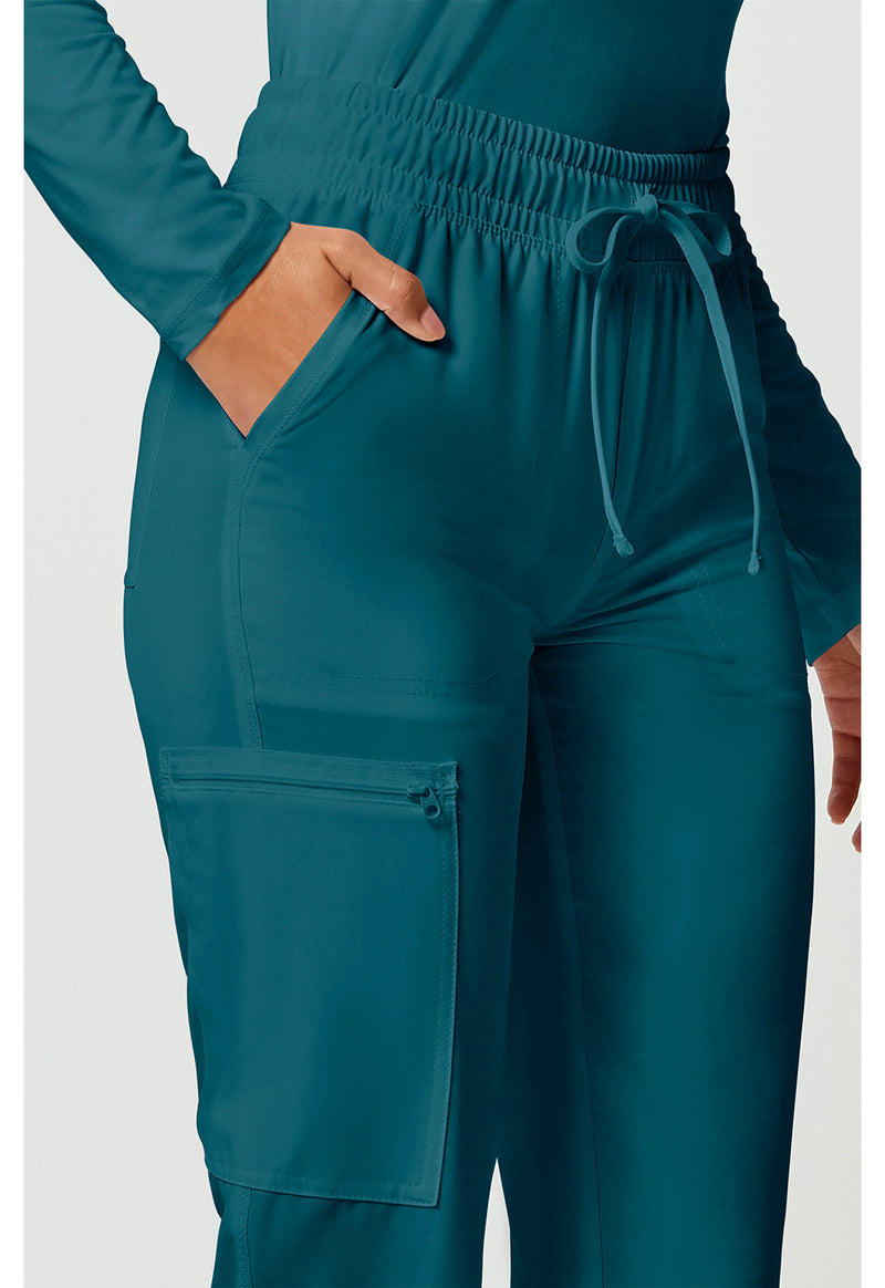Caribbean Blue - Women's Mid Rise Drawstring Tapered Leg Scrub Pants – Regular (View 3)