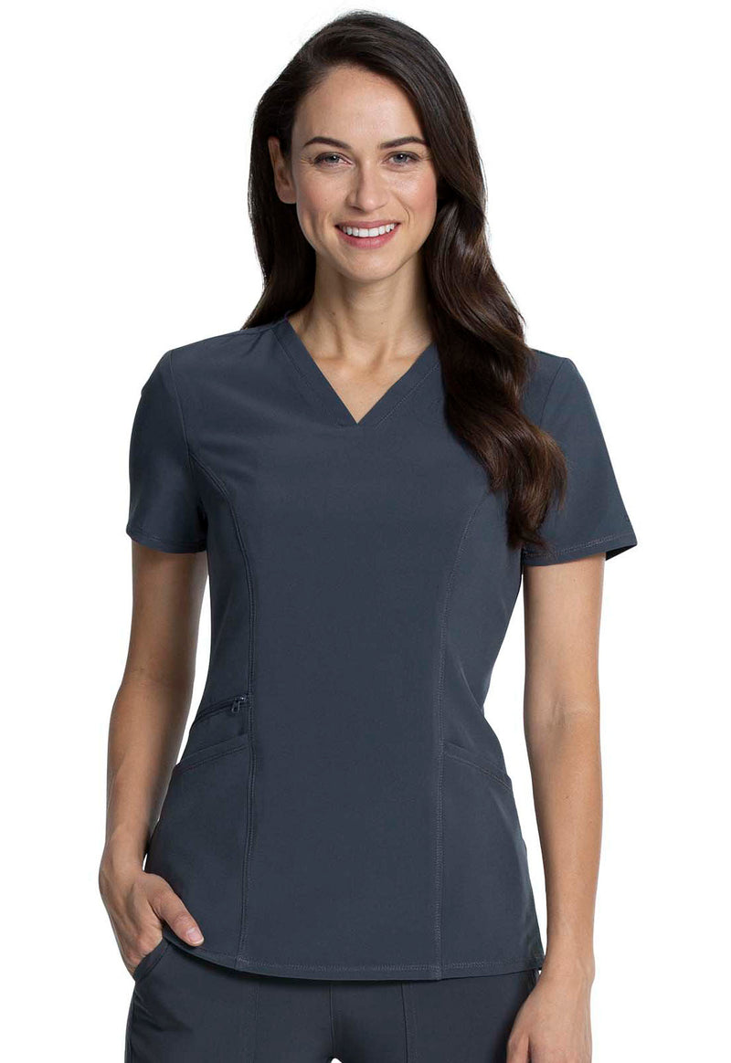 Pewter - Cherokee Allura Women Scrub Top - Front View