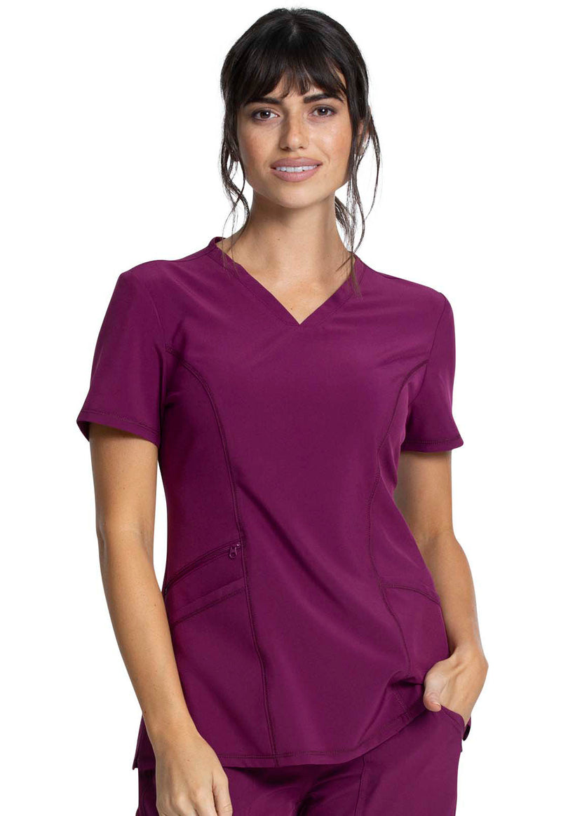 Wine - Cherokee Allura Women Scrub Top - Front View