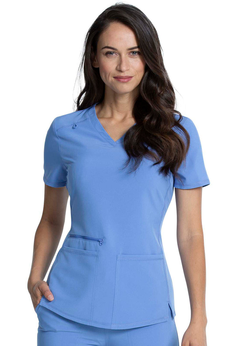 Ciel Blue - Cherokee Allura Women Scrub Top - Front View