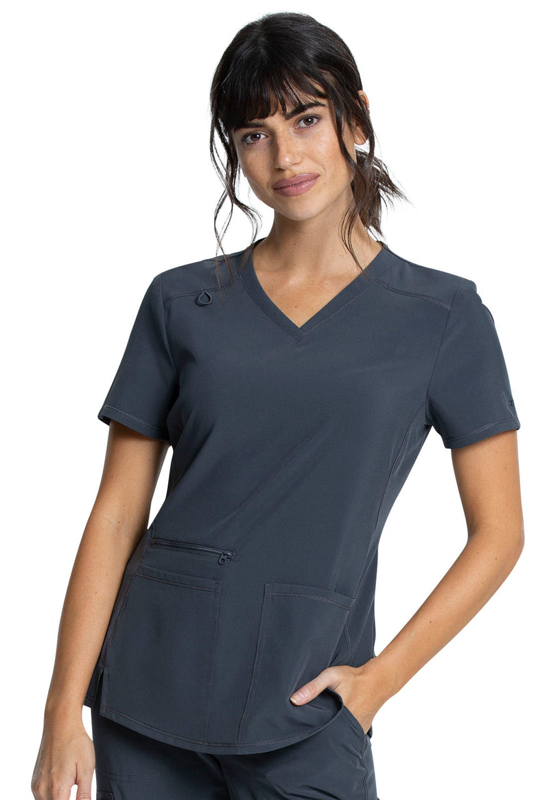Pewter - Cherokee Allura Women Scrub Top - Front View