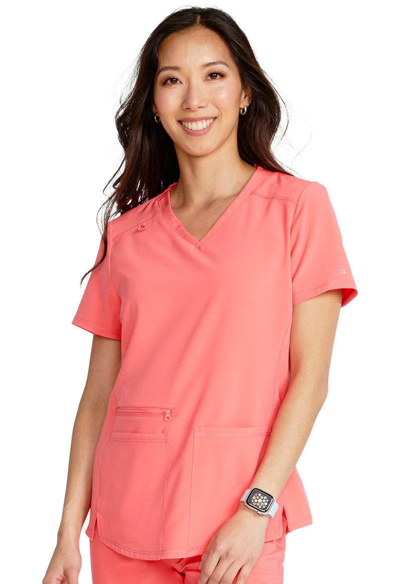Soft Pomegranate - Cherokee Allura Women Scrub Top - Front View