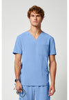 Ciel Blue - Cherokee Allura Men Scrub Top - Front View