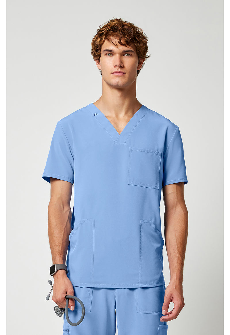 Ciel Blue - Cherokee Allura Men Scrub Top - Front View