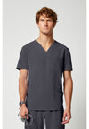 Pewter - Cherokee Allura Men Scrub Top - Front View