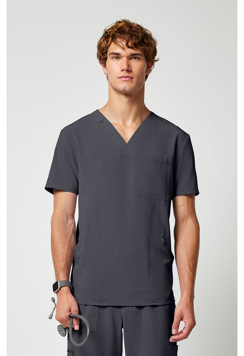 Pewter - Cherokee Allura Men Scrub Top - Front View
