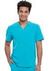 Teal Blue - Cherokee Allura Men Scrub Top - Front View