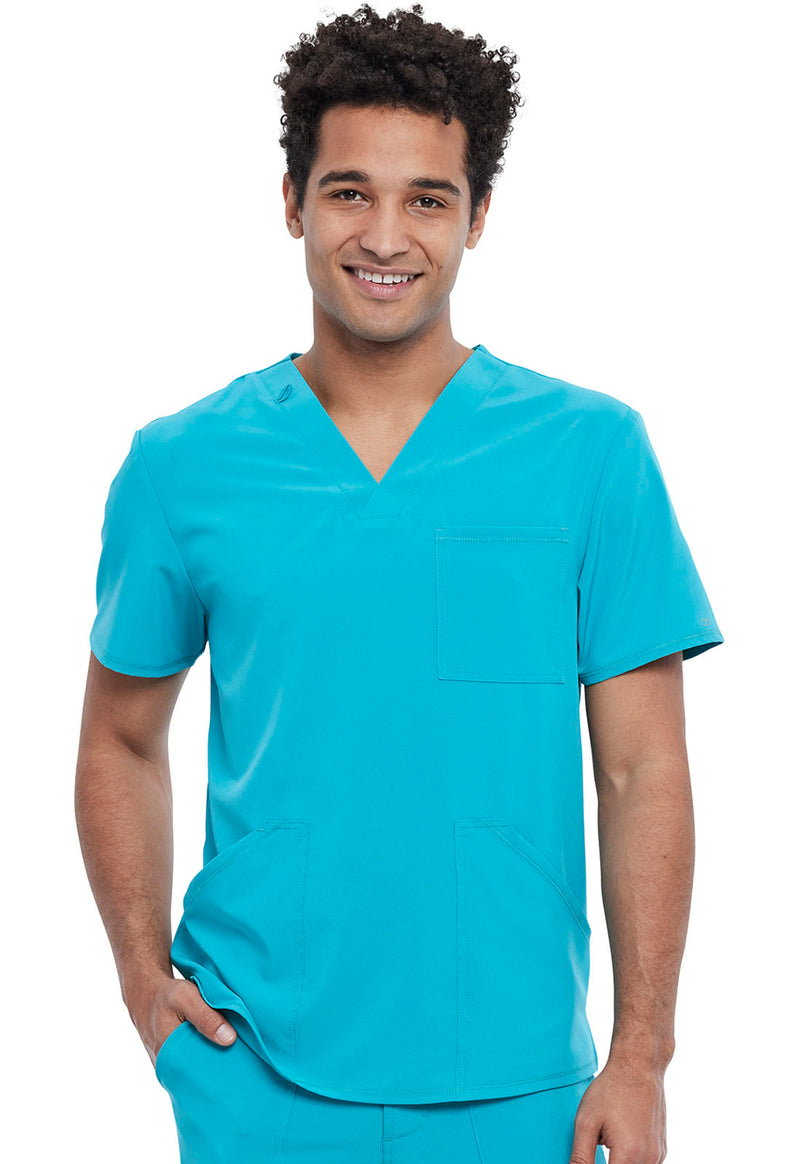 Teal Blue - Cherokee Allura Men Scrub Top - Front View