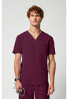 Wine - Cherokee Allura Men Scrub Top - Front View