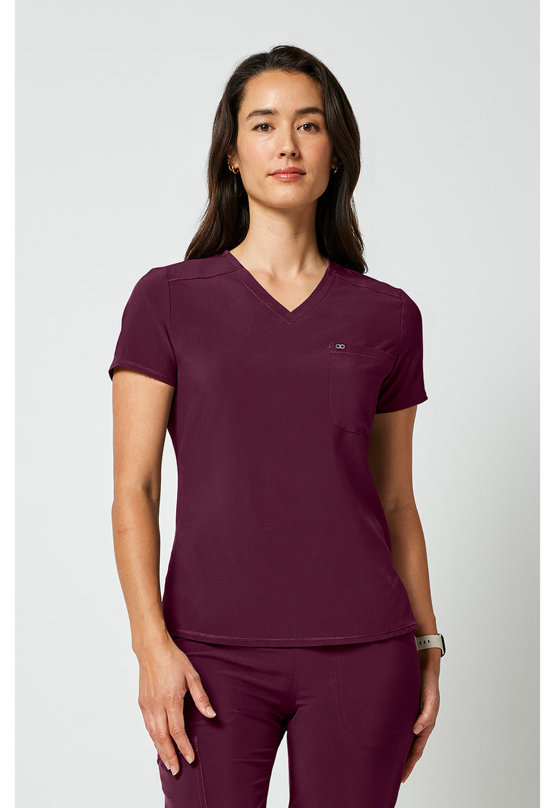 Wine - Cherokee Allura Women Scrub Top - Front View