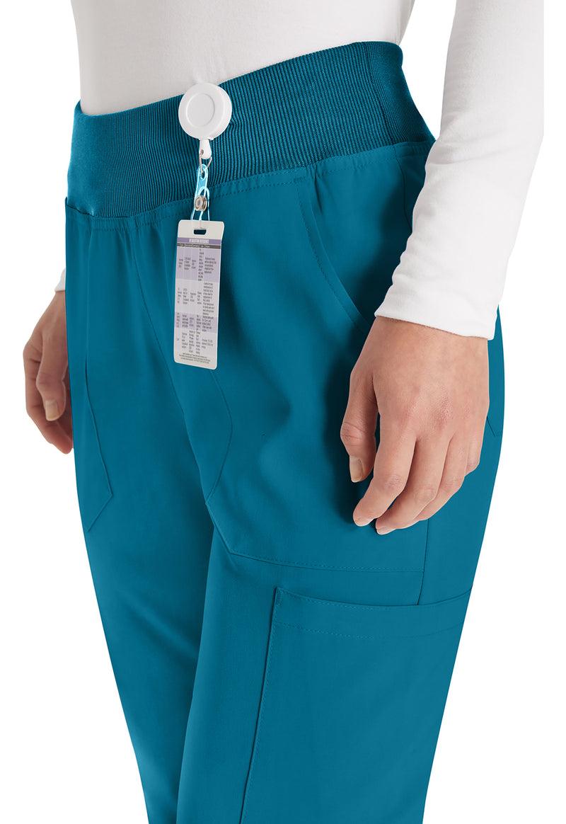 Caribbean Blue - Women's Natural Rise Tapered Leg Pull-On Scrub Pants – Petite (View 2)