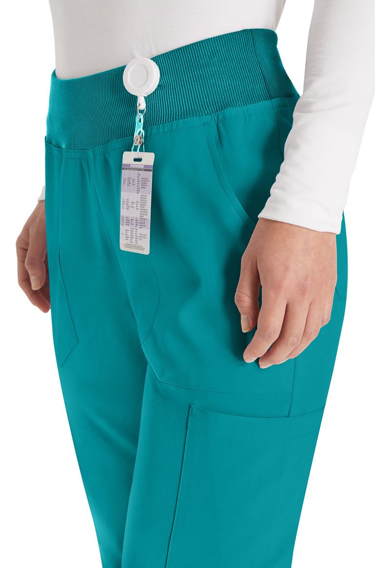 Teal Blue - Women's Natural Rise Tapered Leg Pull-On Scrub Pants – Petite (View 2)