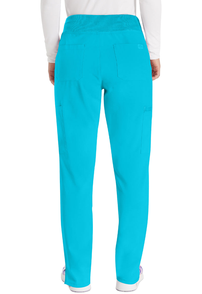 Turquoise - Women's Natural Rise Tapered Leg Pull-On Scrub Pants – Petite (Back)