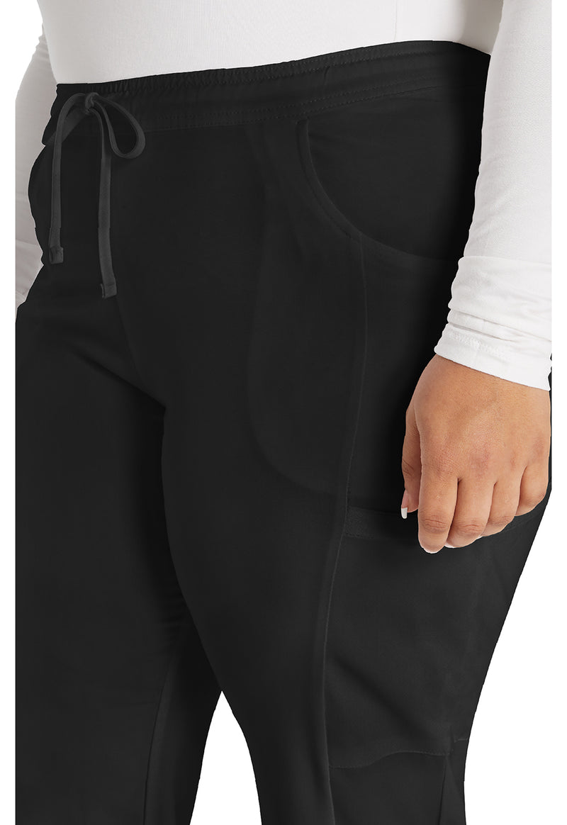 Black - Women's Mid Rise Straight Leg Drawstring Scrub Pants – Regular (View 2)