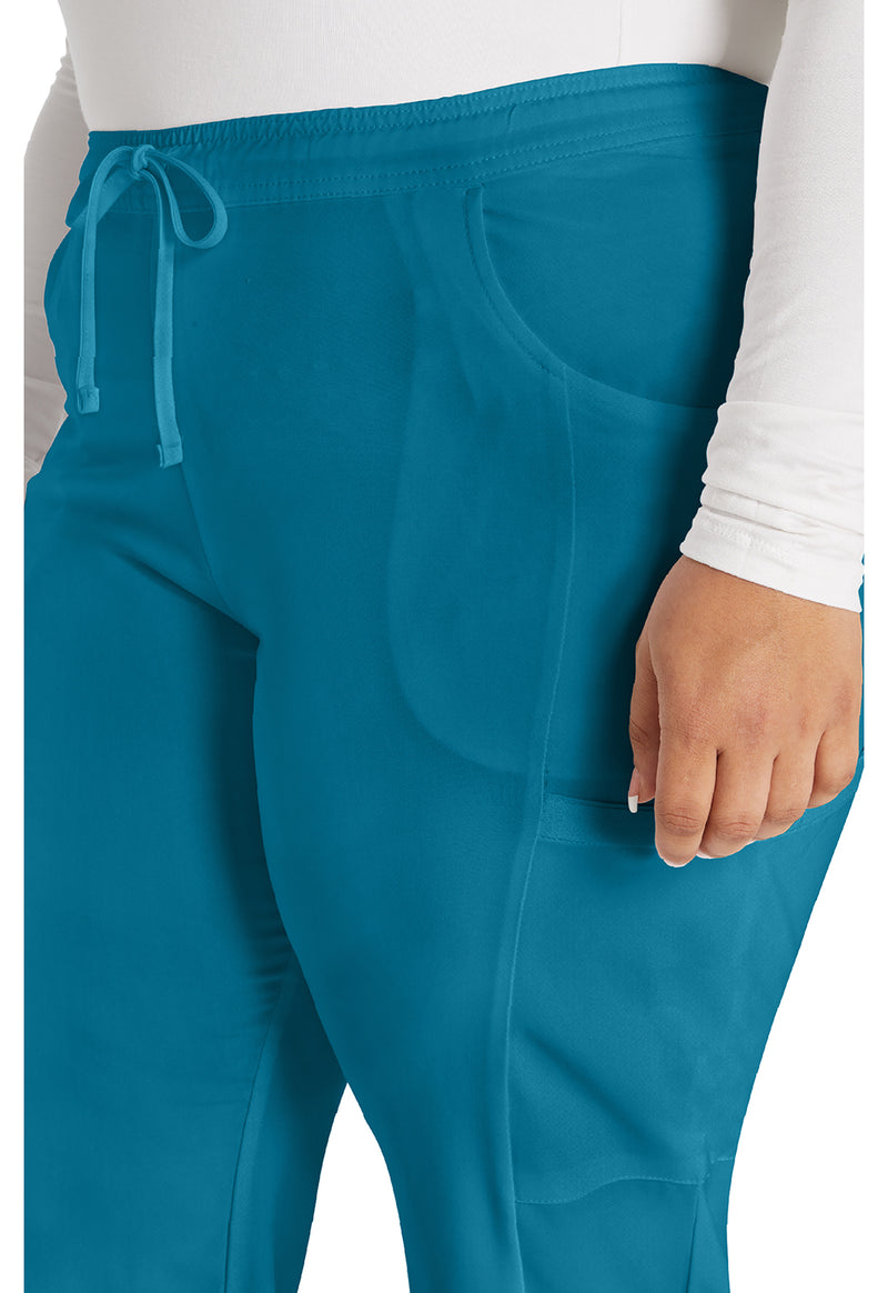 Caribbean Blue - Women's Mid Rise Straight Leg Drawstring Scrub Pants – Regular (View 2)