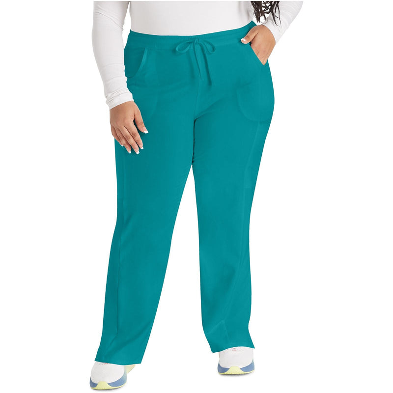 teal blue - Mid Rise Straight Leg Drawstring Pant