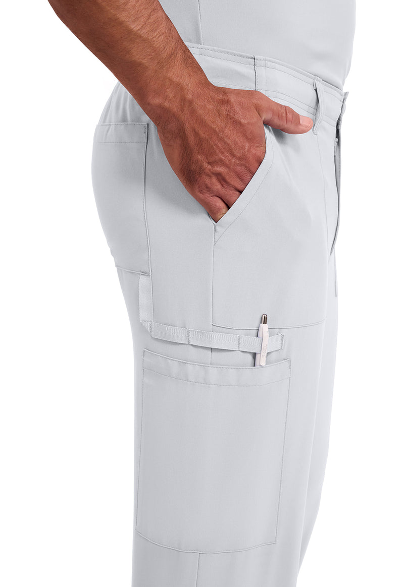 White - Men's Natural Rise Drawstring Scrub Pants – Short (View 3)