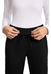 Black - Women's Mid Rise Straight Leg Drawstring Scrub Pants (View 2)