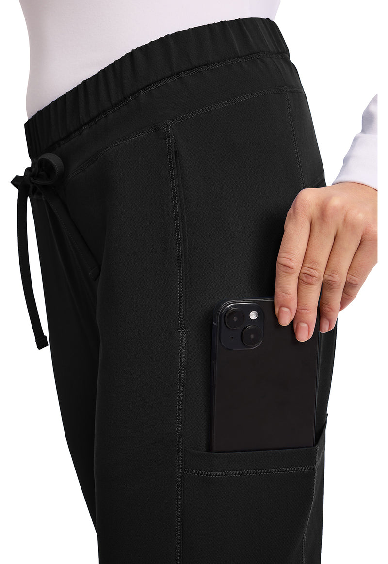 Black - Women's Mid Rise Straight Leg Drawstring Scrub Pants (View 3)
