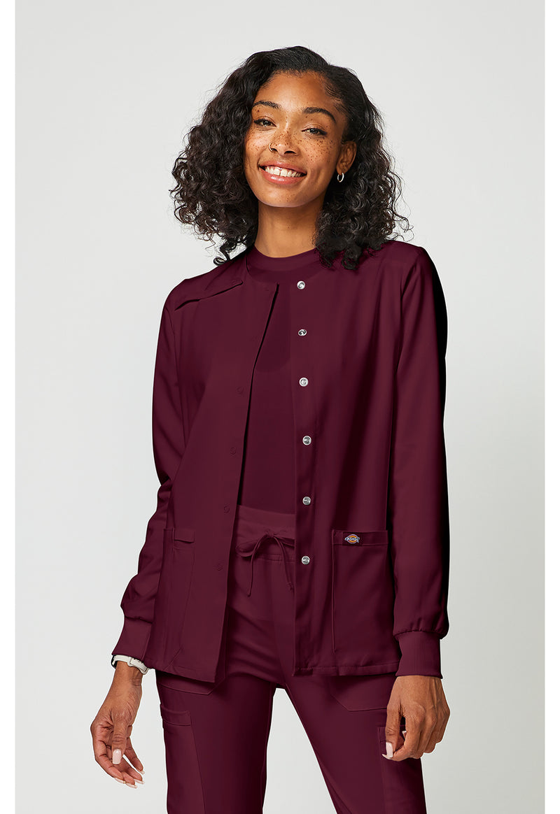 Wine - Dickies EDS Essentials Women Scrub Jacket - Front View