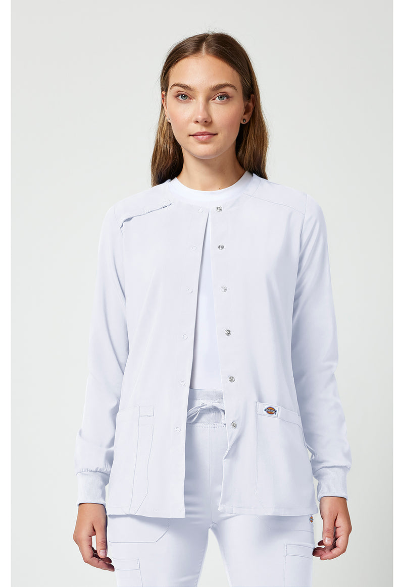 White - Dickies EDS Essentials Women Scrub Jacket - Front View