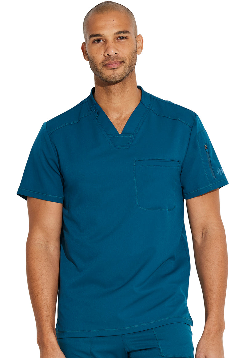 Caribbean Blue - Dickies Dynamix Men Scrub Top - Front View