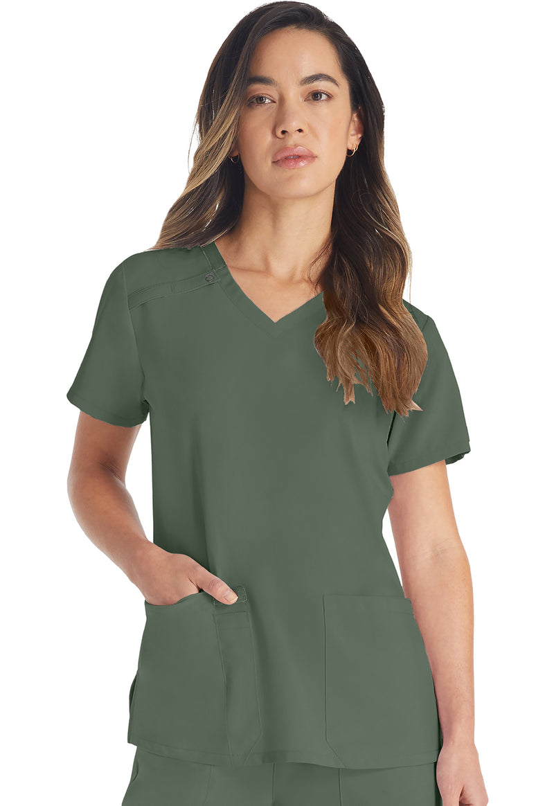 Olive - Dickies EDS Essentials Women Scrub Top - Front View