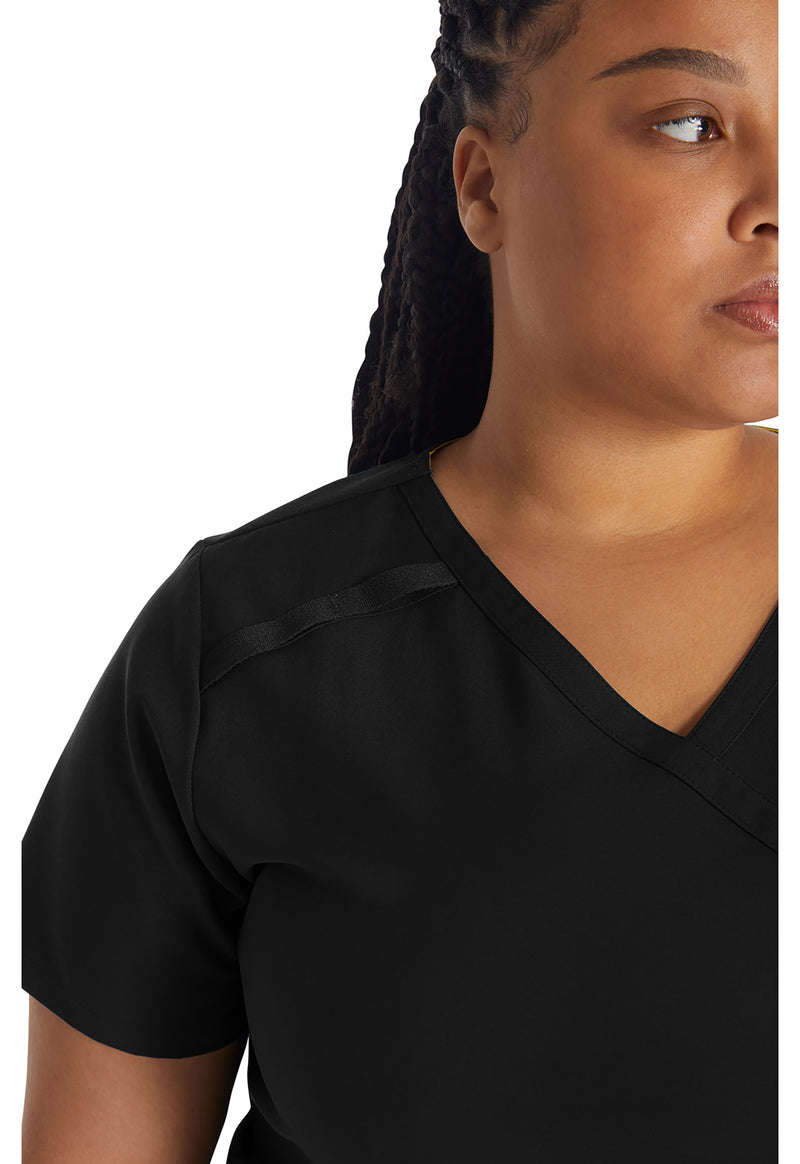 Black - Women's Mock Wrap Scrub Top (View 3)