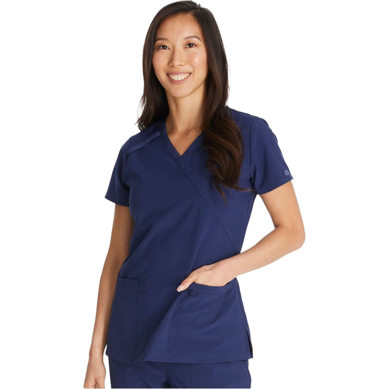 navy - Mock Wrap Top