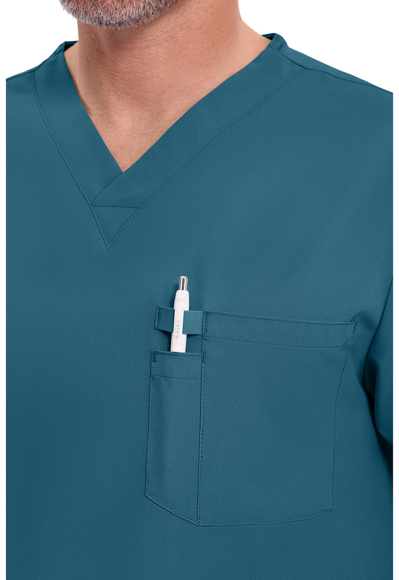 Caribbean Blue - Men's Tuckable V-Neck Scrub Top (View 2)