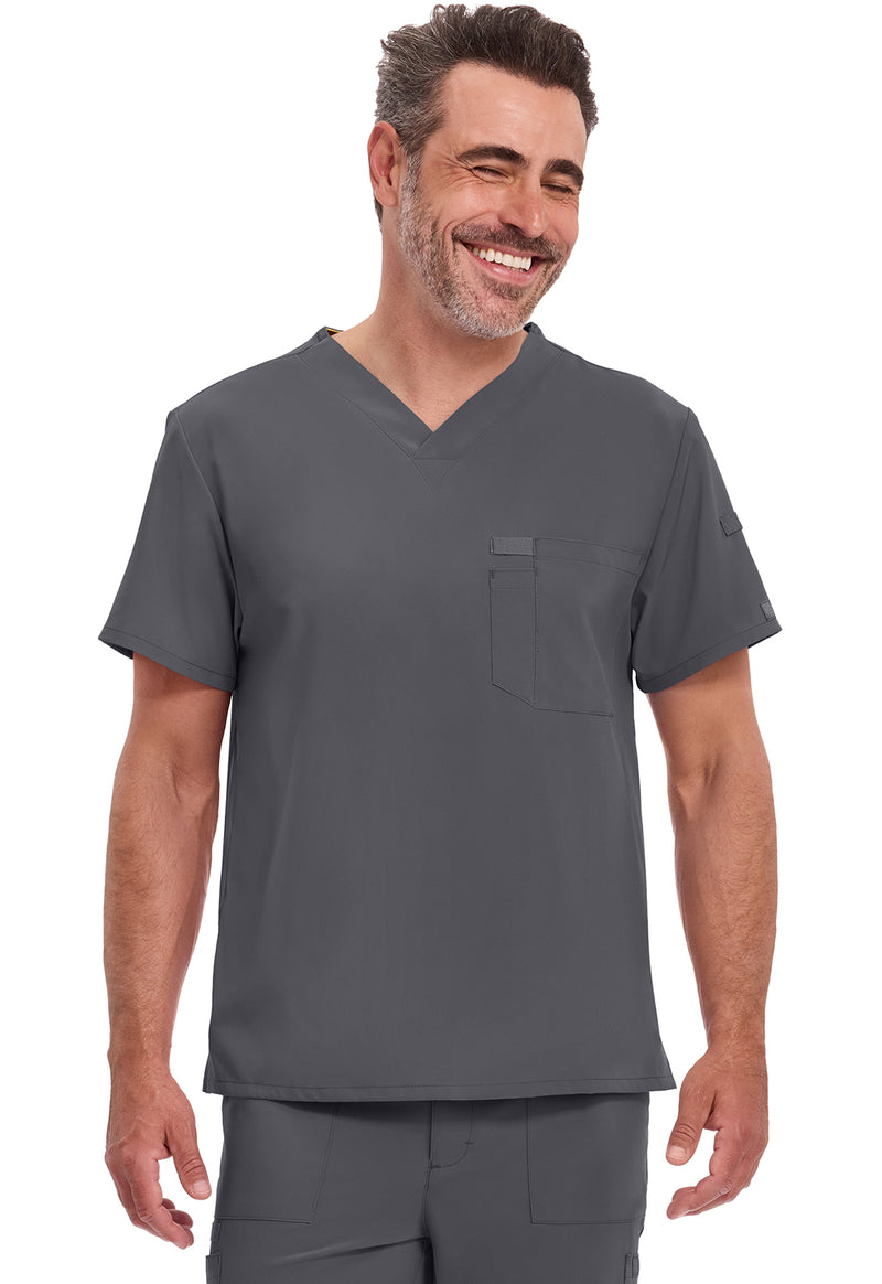 Pewter - Dickies EDS Essentials Men Scrub Top - Front View