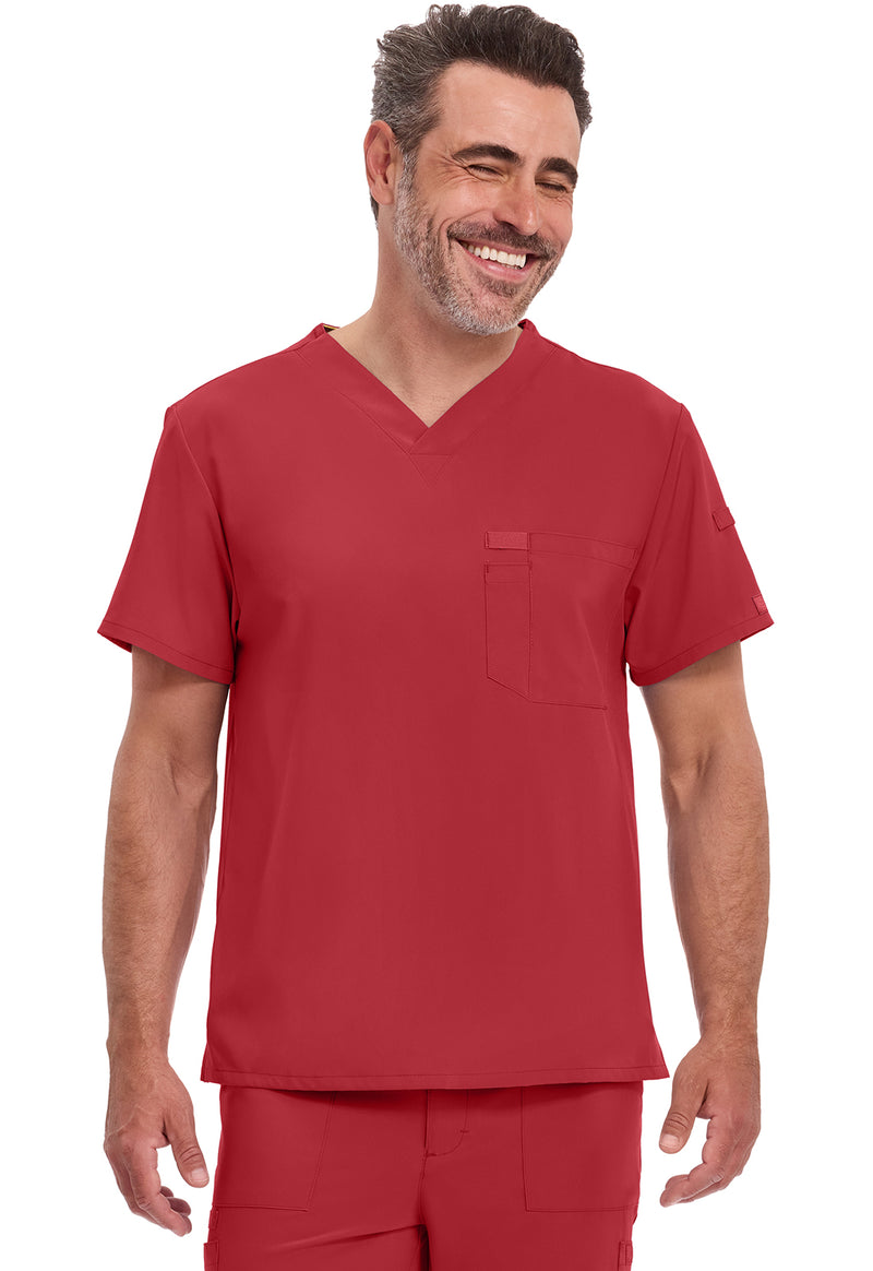 Red - Dickies EDS Essentials Men Scrub Top - Front View