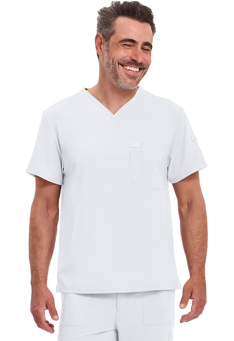 White - Dickies EDS Essentials Men Scrub Top - Front View