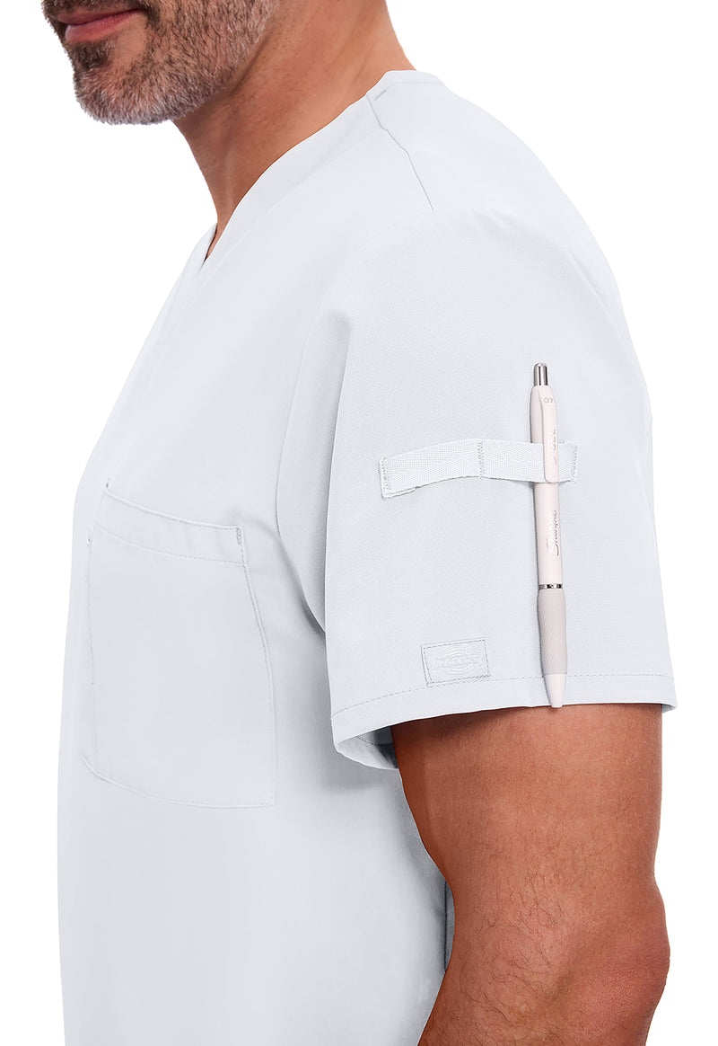 White - Men's Tuckable V-Neck Scrub Top (View 3)