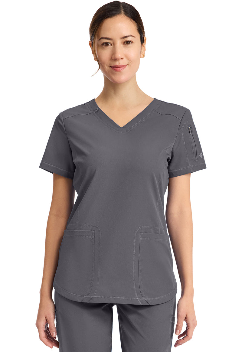 Pewter - Dickies Dynamix Women Scrub Top - Front View