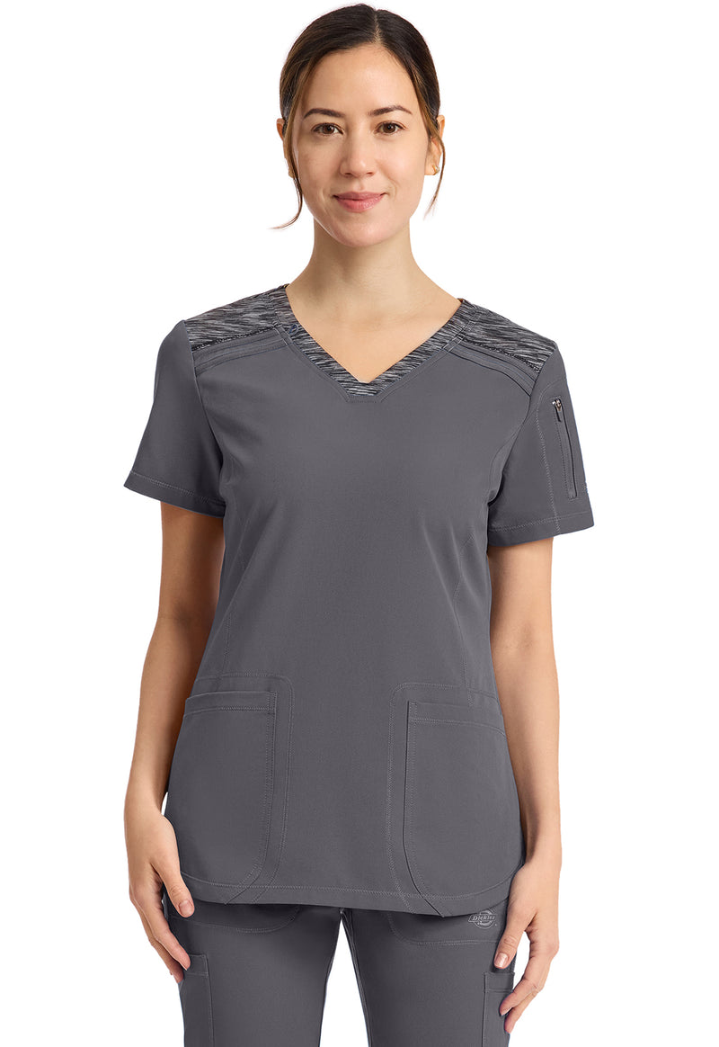 Pewter - Dickies Dynamix Women Scrub Top - Front View