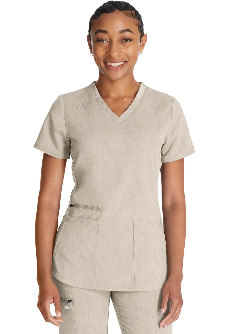 Heather Blonde Wood - Dickies Balance Women Scrub Top - Front View