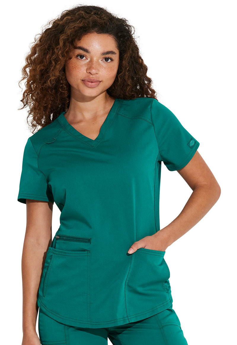 Hunter Green - Dickies Balance Women Scrub Top - Front View