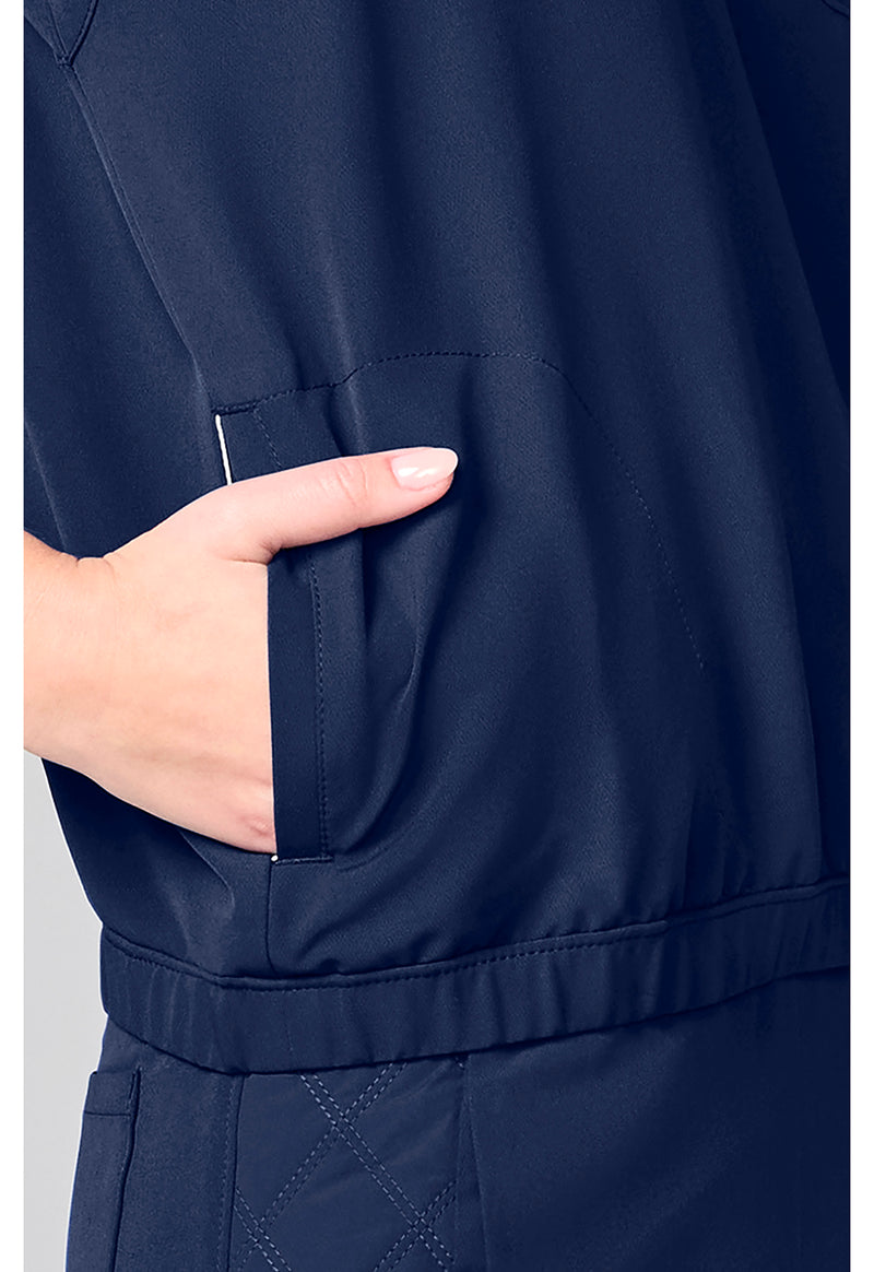 Navy - Mandarin Collar Crop Top (View 4)