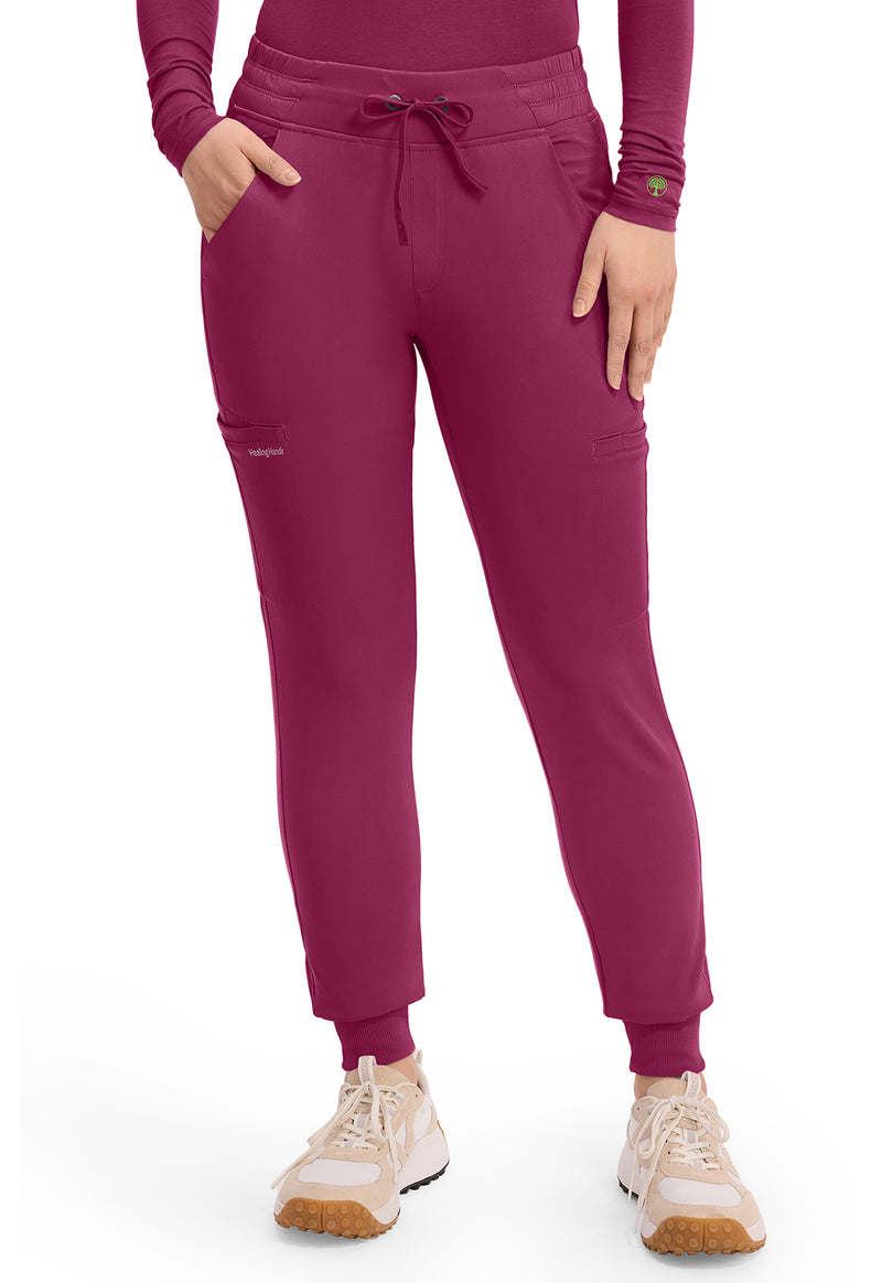 Wine - Healing Hands Works Women Scrub Pants - Front View