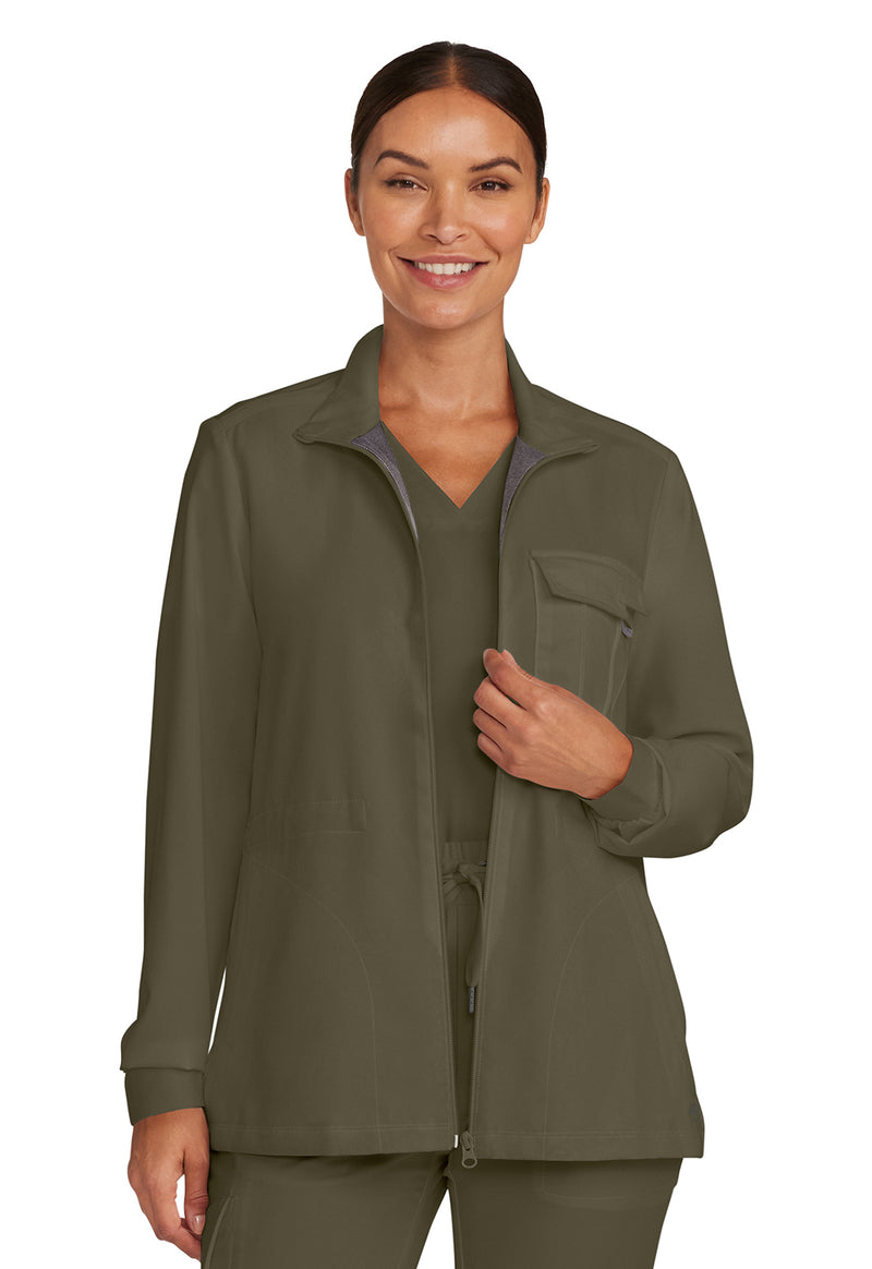 Olive - Healing Hands Quest Women Scrub Jacket - Front View