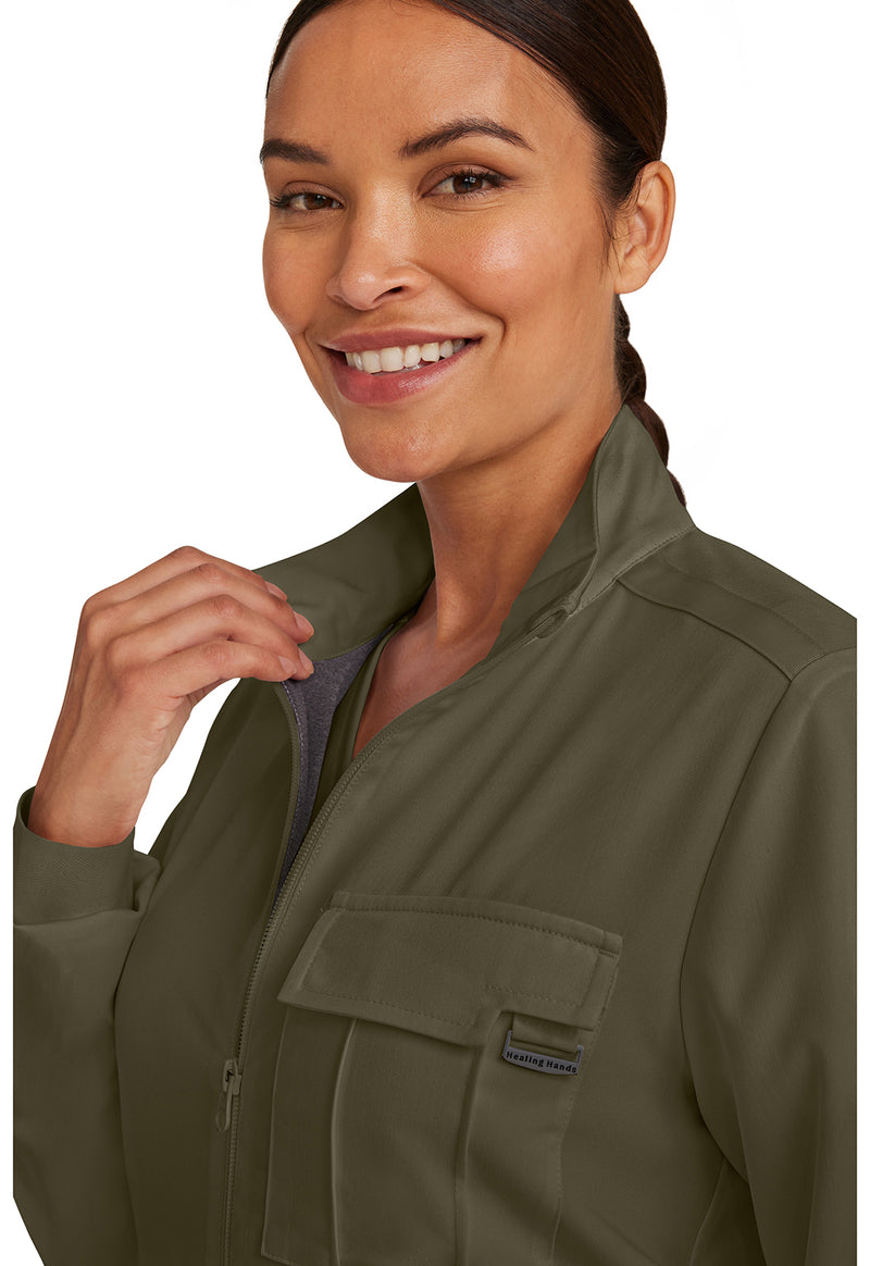 Olive - Women's Zip Front Utility Scrub Jacket (View 3)
