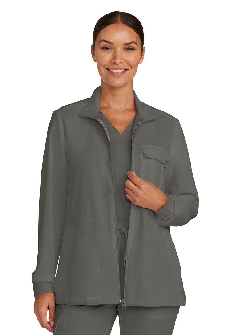 Pewter - Healing Hands Quest Women Scrub Jacket - Front View